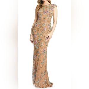 Mac Duggal Floral Beaded Cap Sleeve Column Gown NWT Size 6 $600